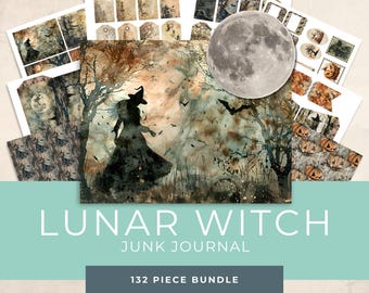 Lunar Witch Junk Journal Kit - Grimoire Printable Backgrounds - Witchy Ephemera - Digital Download