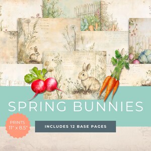 Kit de diario basura con conejito de primavera: collage digital, material efímero de Pascua, suministros para diarios imprimibles