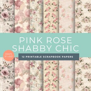 Vintage Pink Roses Digital Paper - Shabby Chic Scrapbook - Valentine&#39;s Day Printable - Floral Backgrounds