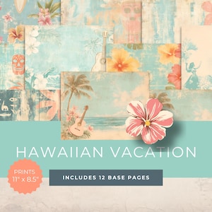 Hawaiian Vacation Junk Journal Pages, Digital Download Kit, Tropical Scrapbook Ephemera, Travel Memories Kit