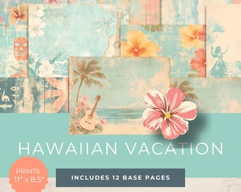 Hawaiian Vacation Junk Journal Pages, Digital Download Kit, Tropical Scrapbook Ephemera, Travel Memories Kit