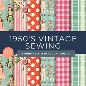 Padrões de costura vintage dos anos 1950 - Papel para scrapbook - Suprimentos para diários - Artigos de moda digitais - Download instantâneo