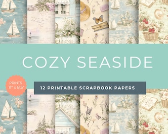 Vintage Beach Scrapbook Papers, Printable Ocean Journal Pages, Coastal Digital Collage, Seaside Crafting Kit