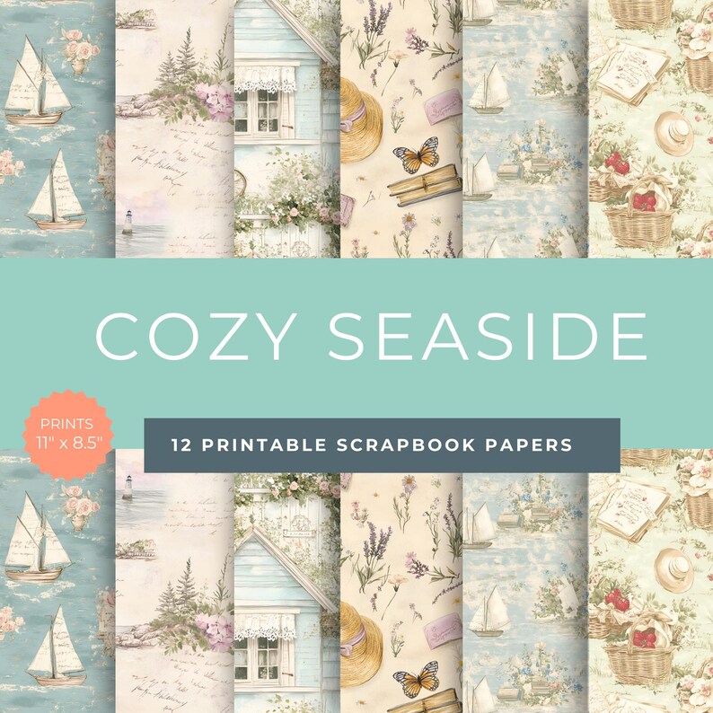 Vintage Beach Scrapbook Papers, Printable Ocean Journal Pages, Coastal ...
