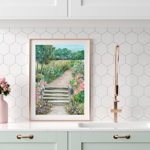 Printable Wall Art- Summer Park | Original Watercolour Crayon Painting | Digital Download | Nature-Inspired Floral Illustration