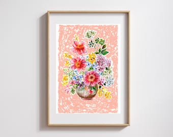 オイルパステル風景画、壁画、自然画、オイルパステル画、花のアート