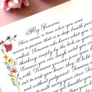 Custom Handwritten Letter in Modern Calligraphy with watercolor decoration – Personalized Wedding Vows, Love Note, or Poem Keepsake