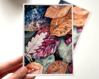 Autumn Leaves Gouache Art Print Postcard (A6)