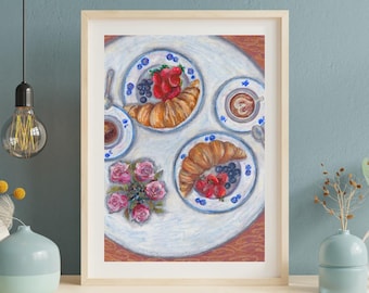 Our Breakfast | Printable from Original Oil Pastel Kitchen Art (Digital Download)
