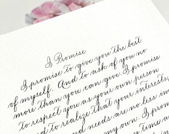 パーソナライズされた記念品：結婚式の誓いの言葉と詩のための手書きカリグラフィー - スペンサリアン体