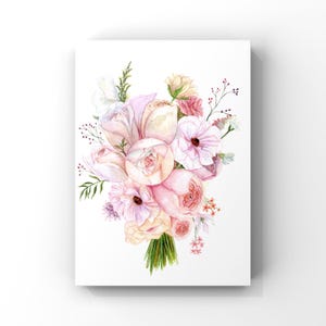 Dipinto di bouquet ad acquerello personalizzato - Arte ricordo floreale originale dipinta a mano per matrimonio o anniversario