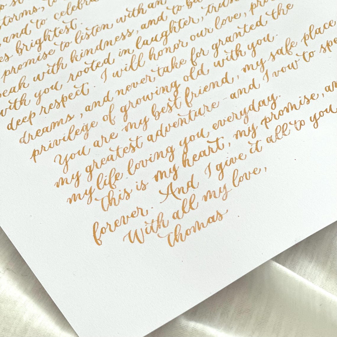 Notes Vows Gold Ink Calligraphy Letter: Custom Handwritten Wedding Vows ...