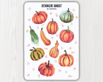 Autumn Pumpkin Sticker Sheet - Watercolour Journal Stickers