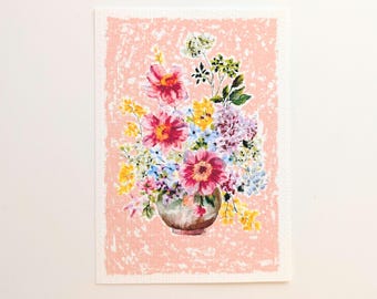 オイルパステル風景画、壁画、自然画、オイルパステル画、花のアート