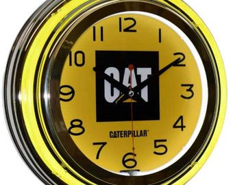 CAT (Caterpillar) Yellow 15 Inch Double Tube Neon Wall Clock