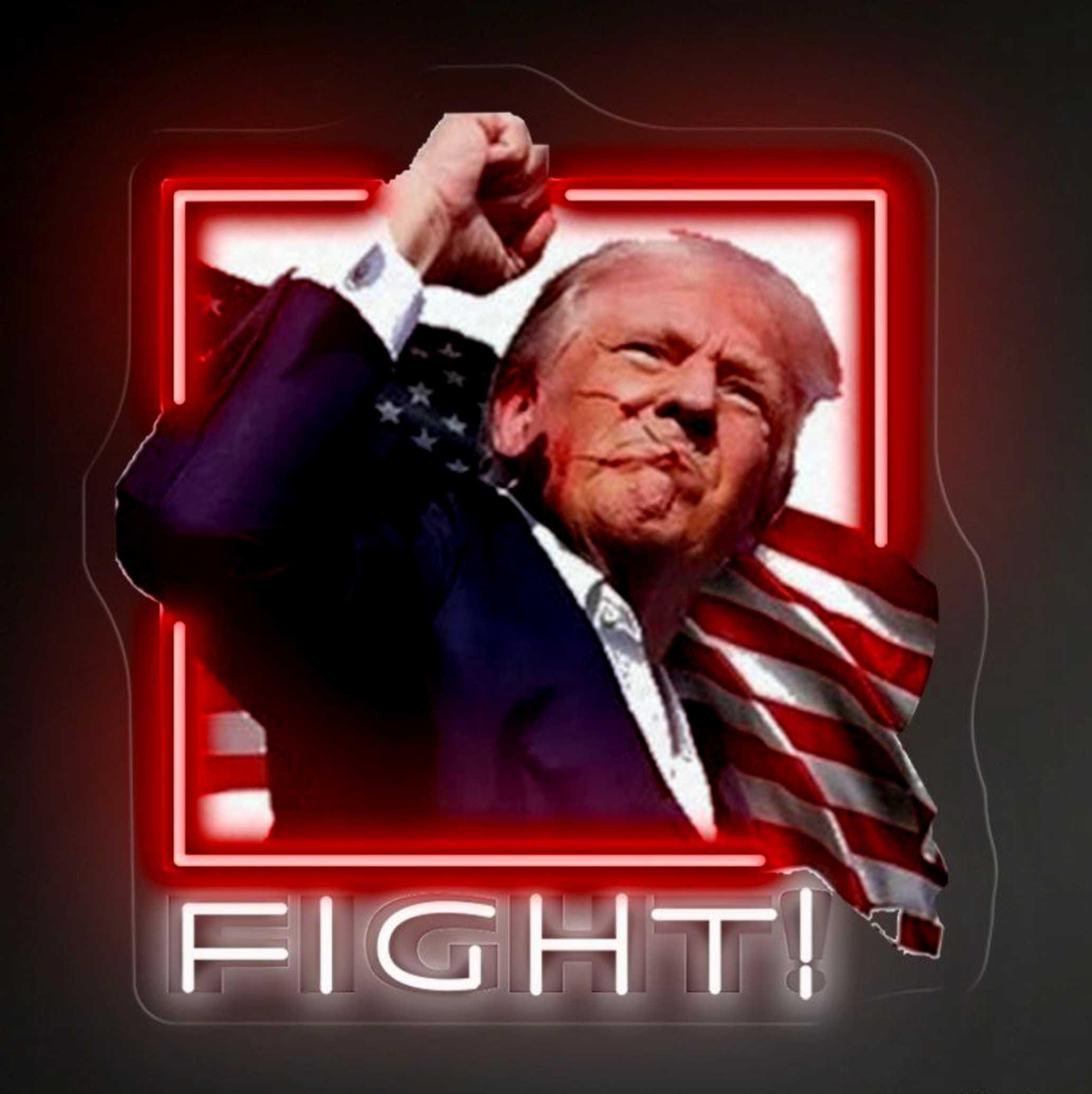 President Donald Trump (Fight) 20 Inch x 20 Inch Diameter Dimmable Neon Sign