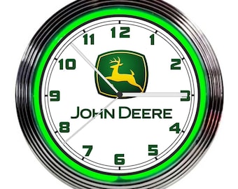 John Deere Emblem Green 15 Inch Double Tube Neon Wall Clock
