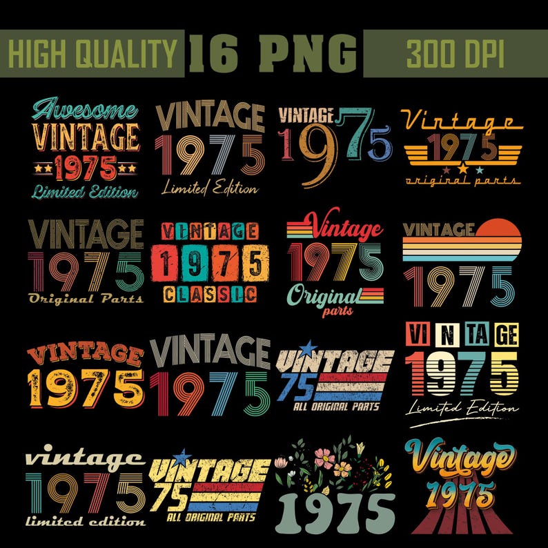 1975 Birthday PNG Bundle, 50th Birthday, Vintage 1975 Bundle - Etsy