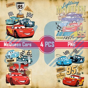Cars Png Bundle, Lightning McQueen PNG File, Think Fast Cars, McQueen Retro Png, Instant Download,