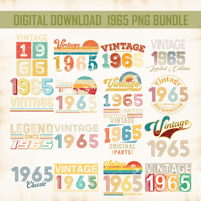 1965 Birthday PNG Bundle, Vintage 60th Birthday, Vintage 1965 Bundle - Etsy
