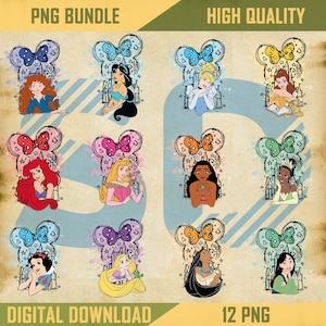 Disney Princesses Watercolor Minnie Head Png Bundle, Family Vacation Png, Princess Png, Minnie Ears Png, Vacay Mode Png, Magical Kingdom Png