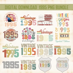 Vintage 1995 Birthday PNG Bundle, 30th Birthday, Vintage 1995 Bundle