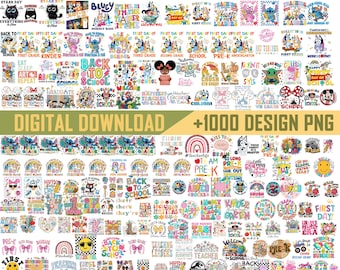 Más de 1000 PNG de regreso a clases, sublimación adorable para el aula, lazo coqueto, diseño Disney, gráficos escolares preppy para profesores y estudiantes