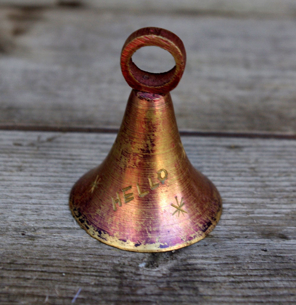 Vintage Christmas Brass Bell Red Engraved Hello Inventory Etsy