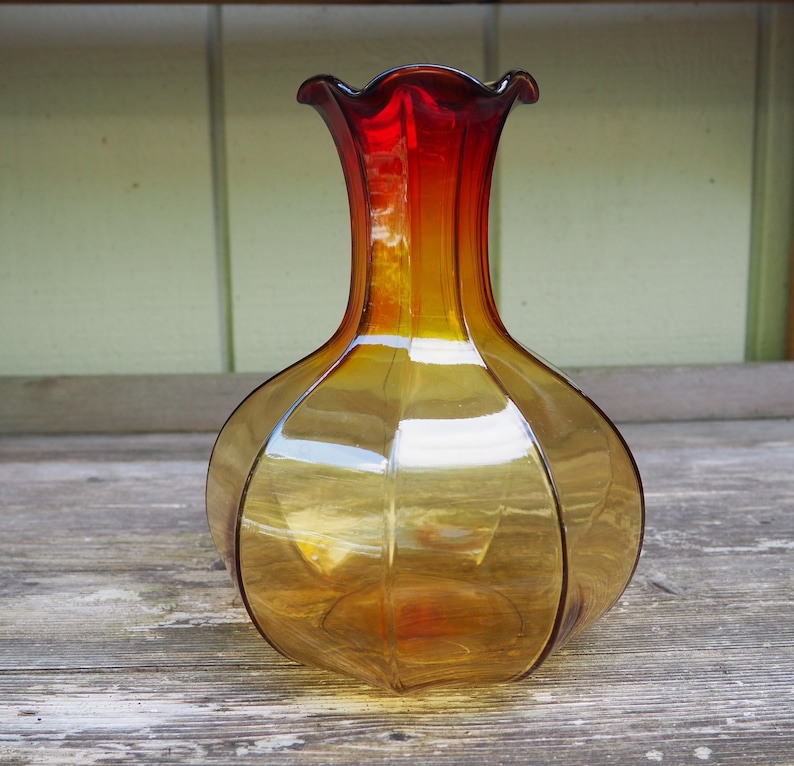Vintage Indiana Amberina Glass Tiara Panel Vase Etsy