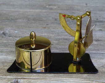 Vintage Metal Desk Letter Postage Scale and Stamp Roll Dispenser Holder