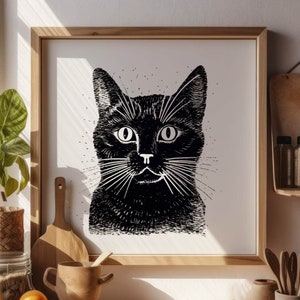 Black Cat Art Print, Vintage Black Cat Wall Art, Black Cat Print, Cat Poster, Black Cat Portrait, Gift, Cat Owner Gift, Wall Art