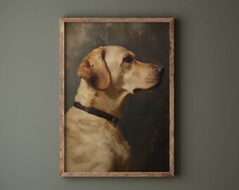 Antique Yellow Labrador Portrait Print, Yellow Lab Art Print, Vintage Art, Labrador Painting, Labrador Art, Pet Portrait, Dog Portrait, Gift