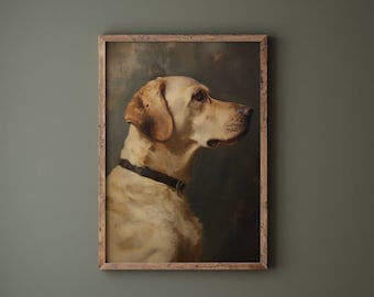 Antique Yellow Labrador Portrait Print, Yellow Lab Art Print, Vintage Art, Labrador Painting, Labrador Art, Pet Portrait, Dog Portrait, Gift