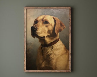 Antique Yellow Labrador Portrait Painting, Labrador Art Print, Vintage Labrador, Cottagecore Wall Art, Pet Portrait,Pet Loss, Gift, Memorial