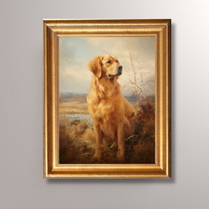 Vintage Style Golden Retriever Painting, Art Print, Antique Style, Golden Retriever Portrait, Dog Portrait, Cottagecore Art, Pet Portrait