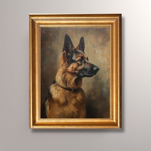 Vintage German Shepherd Oil Painting, Antique Art Print, German Shepherd Portrait, Pet Portrait, Cottagecore, Academia Decor, Owner Gift