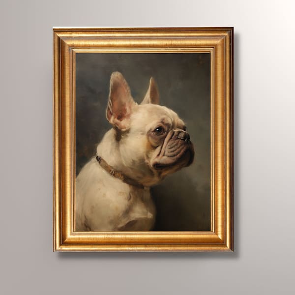 Antique French Bulldog Portrait Print, Vintage French Bulldog Painting, Art Print, Cottagecore, Gift, Pet Portrait, Pet Loss, Antique Art