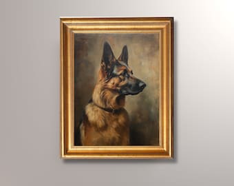 Vintage German Shepherd Painting, Antique German Shepherd Art Print, German Shepherd Portrait, Pet Portrait,Fine Art, Gift, Best Seller