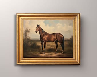 Vintage Horse Painting Art Print, Antique Equestrian Art, Brown Horse Painting, Horse Print, Horse Wall Decor, Horse Artwork, Western Art