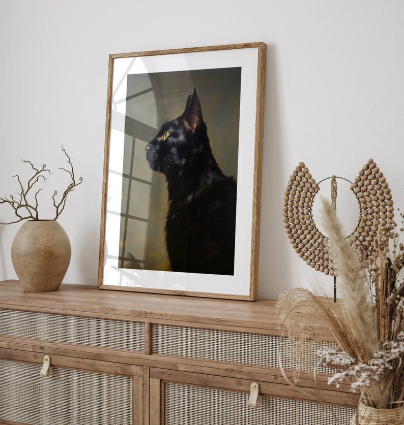 Antique Black Cat Portrait, Black Cat Painting, Cat Art Print, Vintage Black Cat Art Print, Pet Portrait, Wall Art,Home Decor, Gift, antique black cat painting, vintage black cat painting, vintage black cat portrait, 5x7, 8x10, 11x14, 12x16, wall art