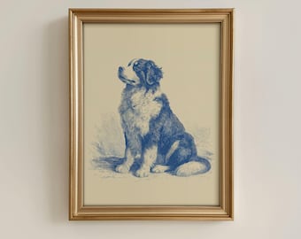 Bernese Mountain Dog Pen and Ink Art Print: Vintage Berner Portrait