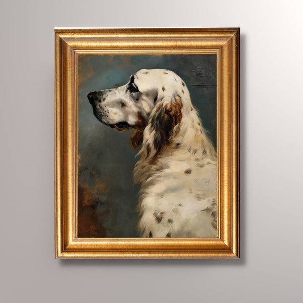 Vintage peinture à l'huile portrait de setter anglais, art ancien, impression d'art de setter anglais, peinture de setter anglais, portrait de chien, portrait d'animal de compagnie, cadeau