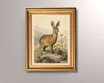 Vintage Rabbit Illustration Print: Rustic Woodland Art