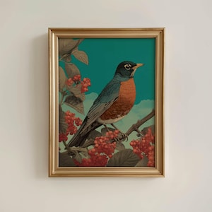 American Robin Art Print, Bird Portrait