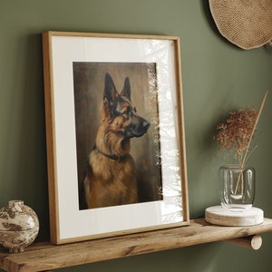 Vintage German Shepherd Oil Painting - German Shepherd Art Print, Dog Portrait, Pet Portrait, Pet Loss, Pet Memorial, Antique Art Print - 5x7, 8x10, 11x14, 12x16, Vintage Art, Dog Owner Gift, Wall Decor, Cottagecore,Academia Decor, Farmhouse, Cottage