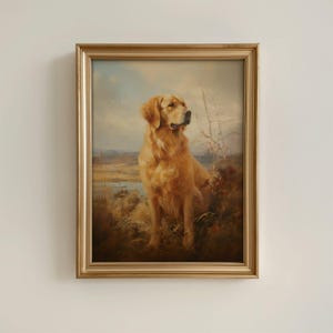 Vintage Golden Retriever Painting Print, Golden Retriever Portrait, Art Print, Antique Art,  Dog Portrait, Cottagecore Art, Pet Portrait