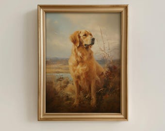 Vintage Golden Retriever Painting Print, Golden Retriever Portrait, Art Print, Antique Art,  Dog Portrait, Cottagecore Art, Pet Portrait