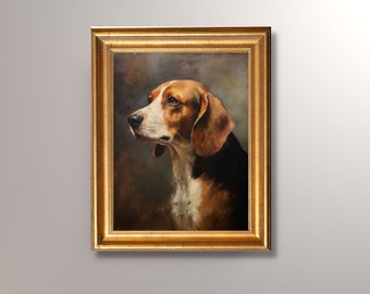 Antique Beagle Art Print, Beagle Painting, Beagle Portrait, Dog Portrait, Pet Memorial, Pet Portrait, Giclee Print, Dog Owner Gift, Wall Art
