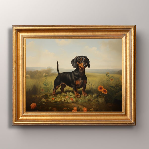 Vintage Dachshund Art Print, Dachshund Painting, Dachsund Portrait, Antique Art, Pet Portrait, Dog Portrait, Cottagecore, Wall Art, Gift