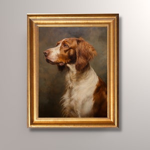 Vintage Brittany Portrait Painting Digital Download, Printable, Antique Art,Dog Portrait, Pet Portrait, Brittany Art Print,Gift,Pet Memorial